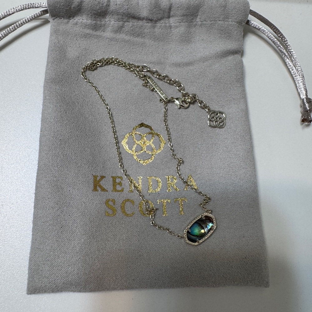 Kendra Scott Silver Necklace with Iridescent Stone